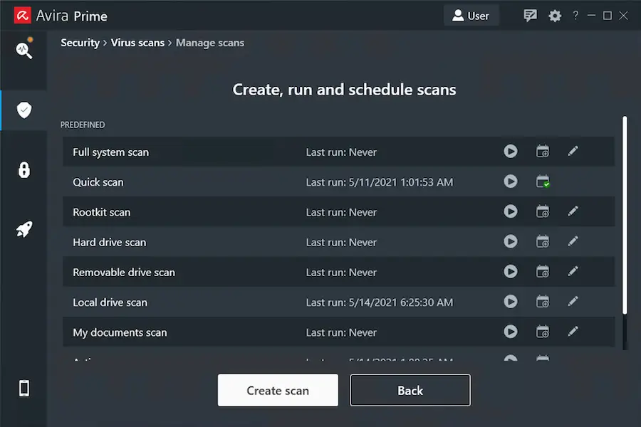 Avira Prime Screenshot - Manage Virus Scans