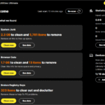 Norton Utilities Dashboard showing scan results