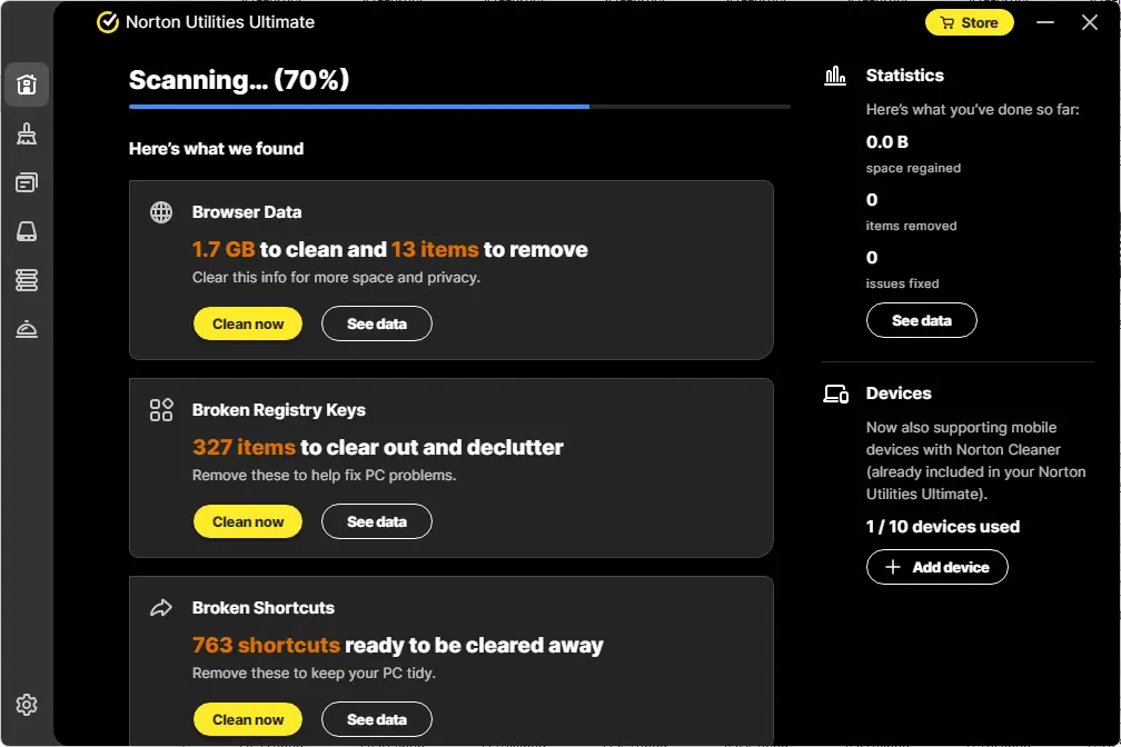 Norton Utilities Ultimate - Scanning in progress