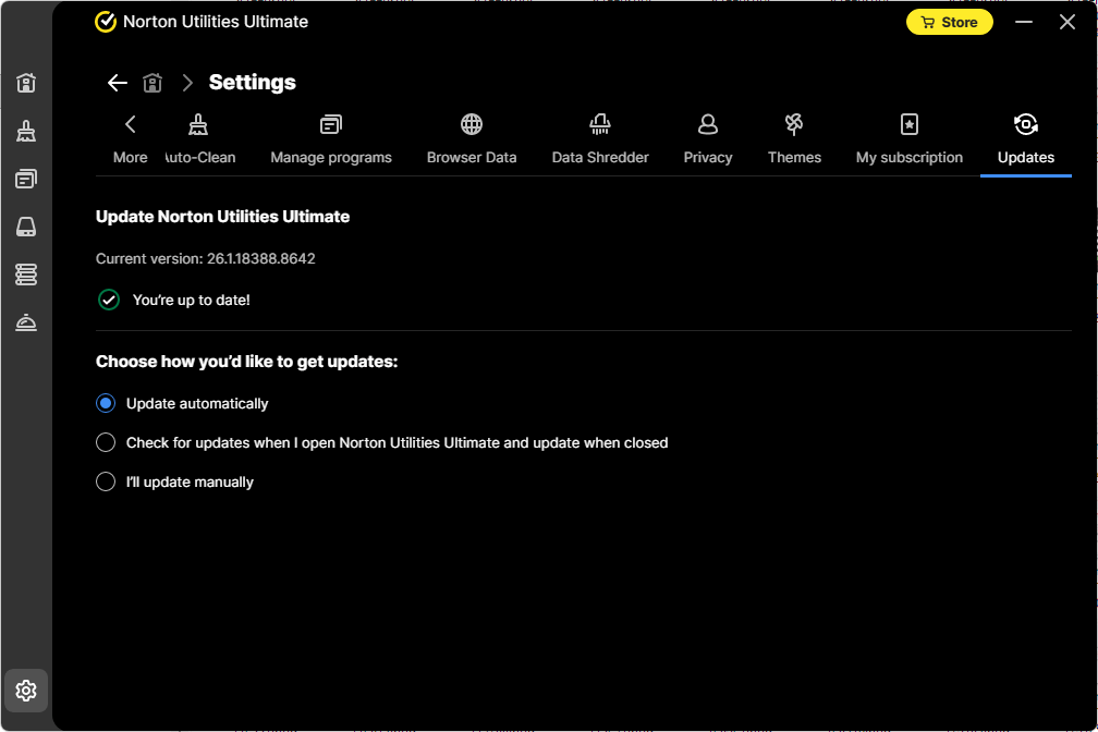 Norton Utilities Settings - Updates